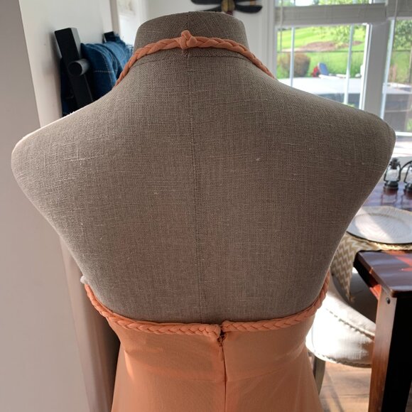 Vintage 70s Tangerine Peach Cowl Neck Wrap Halter Maxi Dress Prom Gown - Picture 8 of 16